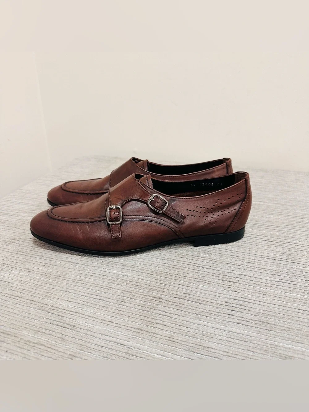 JAY+DEE Men's Brown Leather Double Monk Strap Shoes Hand Made Size EU 43 / US 10